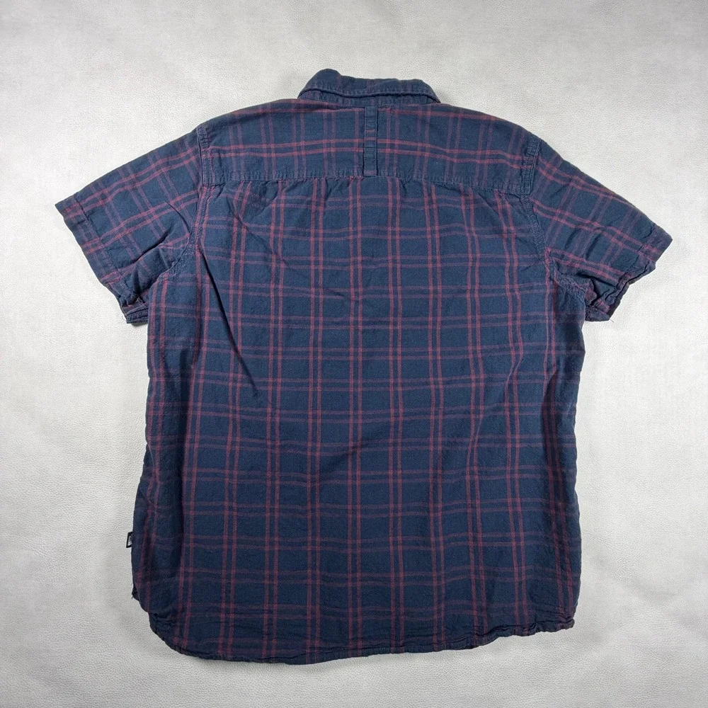 The North Face Mens Large Plaid Short Sleeve Button Down Shirt Navy‎ Burgundy